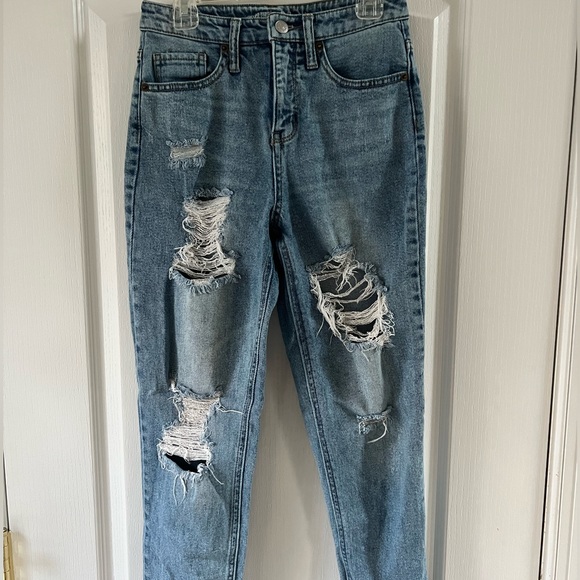 Target Wild Fable Distressed Medium Wash High Rise Jean Size 00 - Picture 2 of 6